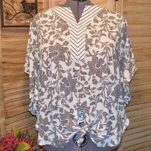 Chico's 3 Black/White Batwing Blouse Tie Front Mixed Patterns